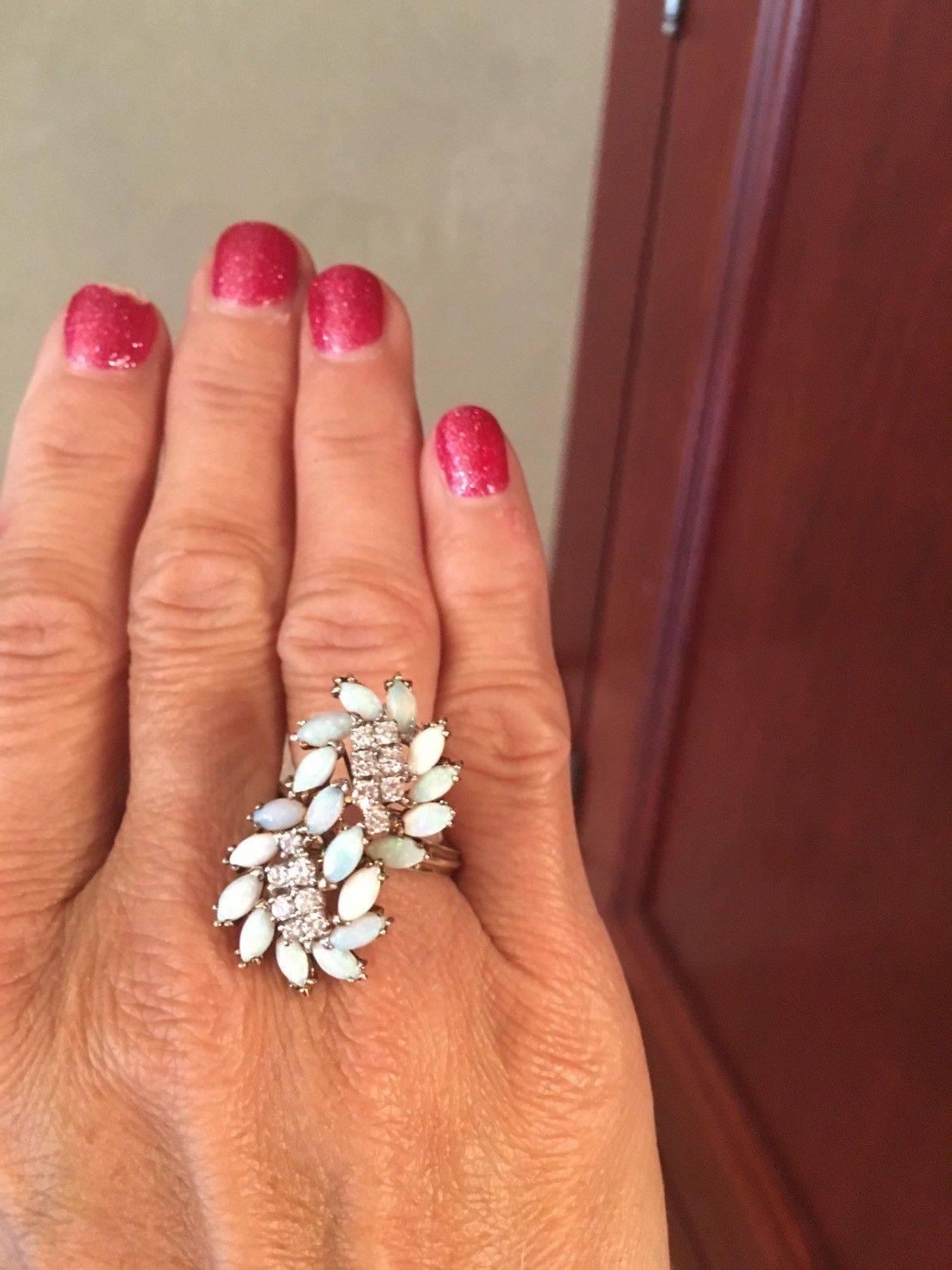 Women's Mid-Century Retro Opal Diamond Gold Cocktail Ring