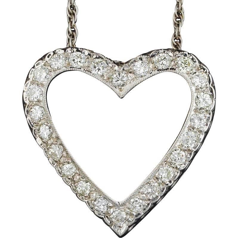 Beautiful 0.75 Carat Brilliant White Diamond Heart Pendant Necklace