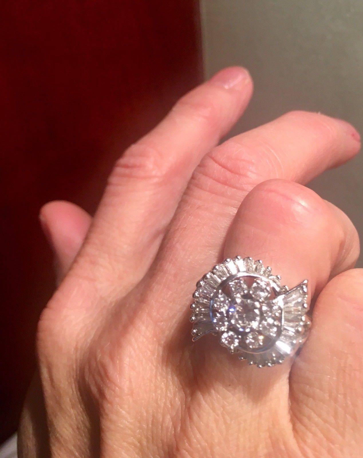 1950s Brilliant Baguette 2.0 Carat G/H VS Diamond Cluster Cocktail Ring In Excellent Condition In Shaker Heights, OH