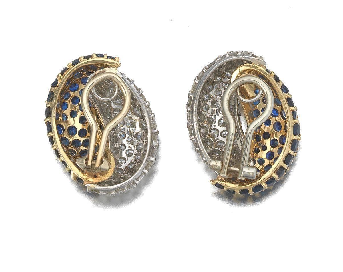 Diamond Sapphire Earclips In Excellent Condition For Sale In Shaker Heights, OH