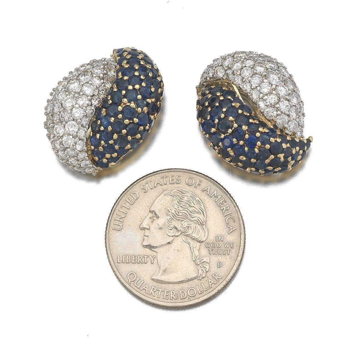 Women's Diamond Sapphire Earclips For Sale