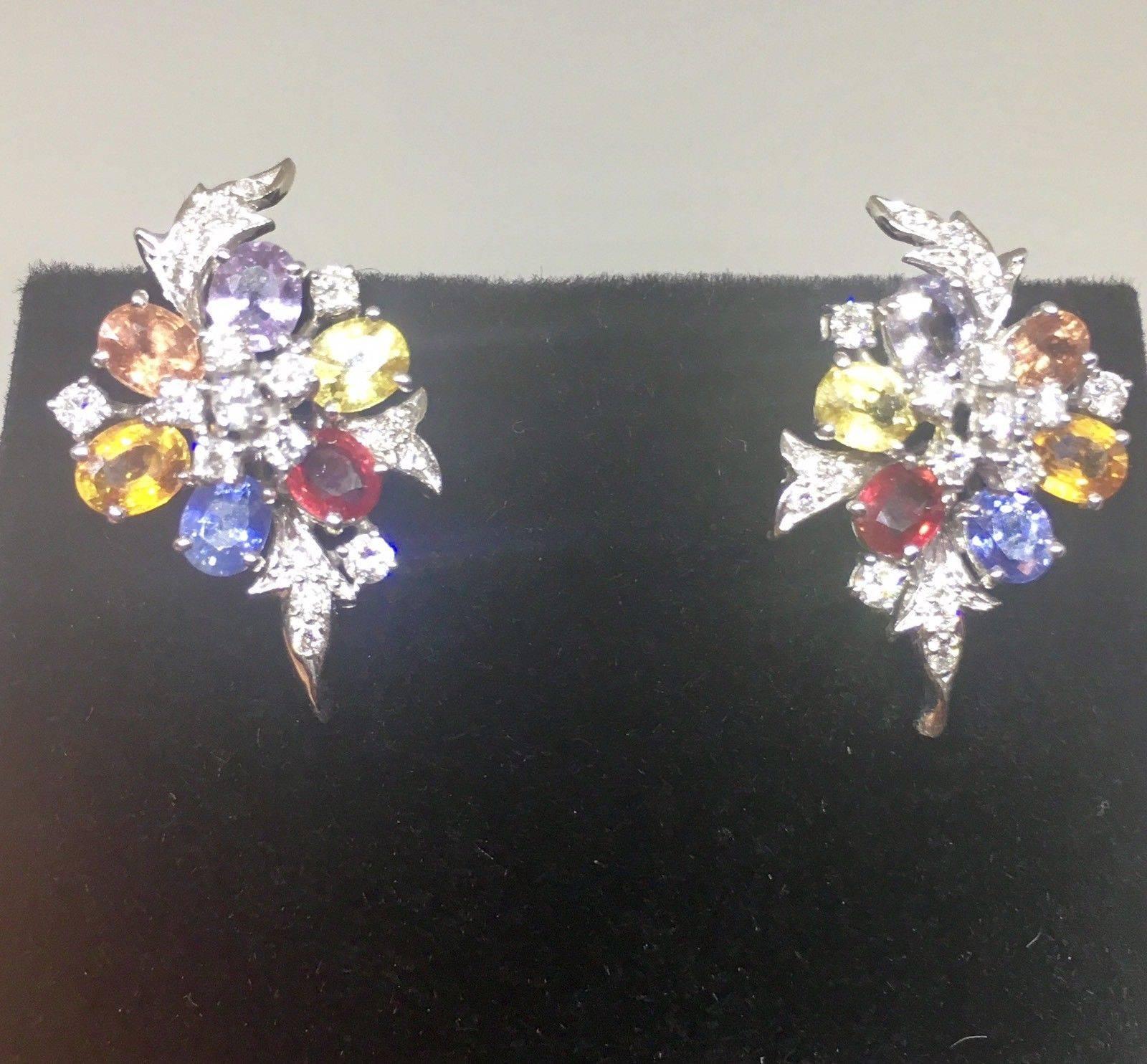 Women's 1950s Diamond Gemstone Cluster Pierced Earrings