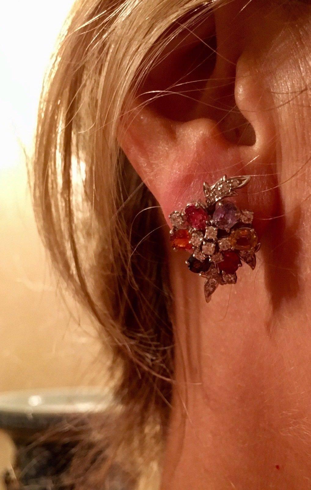 1950s Diamond Gemstone Cluster Pierced Earrings 3