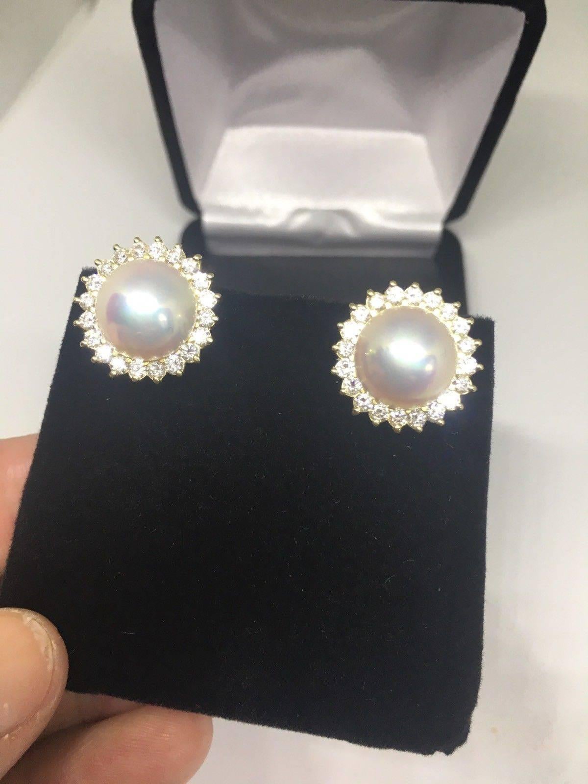 Contemporary Diamond Halo Mabe Pearl Pierced Earrings
