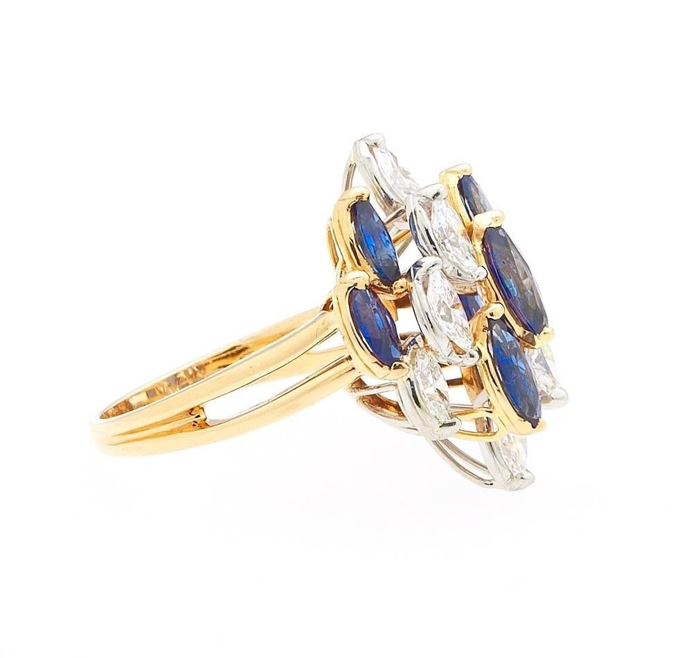 Marquise Cut Oscar Heyman Vintage Blue Sapphire Diamond Cocktail Ring For Sale