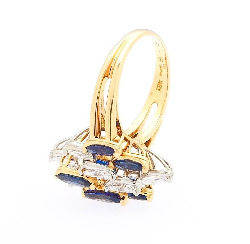 Oscar Heyman Vintage Blue Sapphire Diamond Cocktail Ring In Excellent Condition For Sale In Shaker Heights, OH