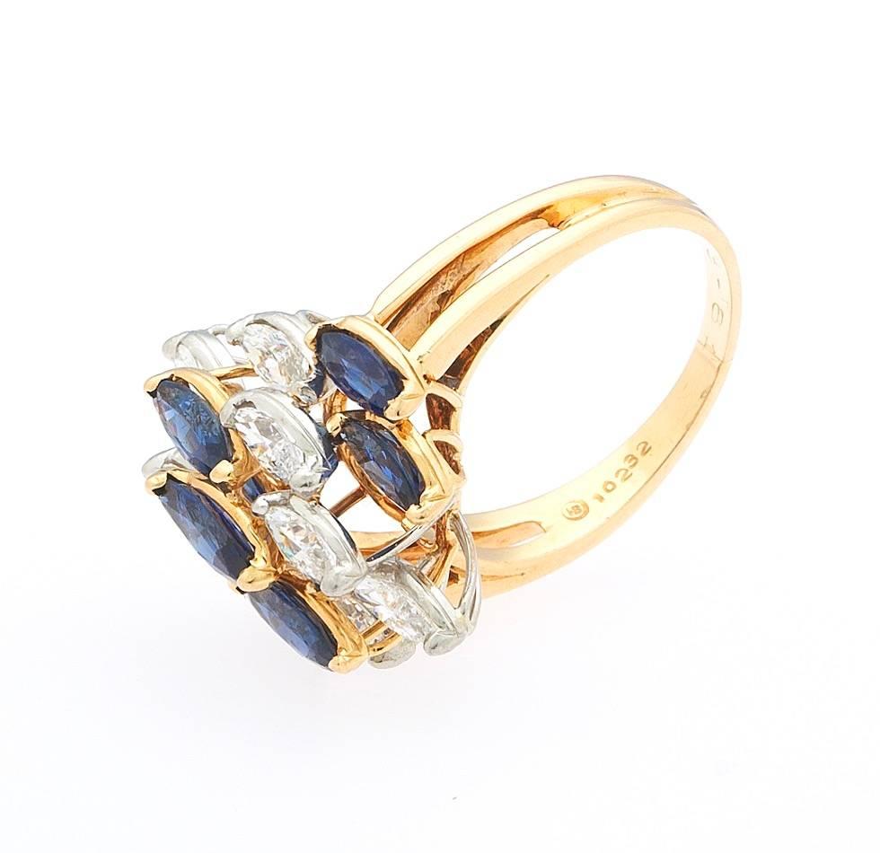 Women's Oscar Heyman Vintage Blue Sapphire Diamond Cocktail Ring For Sale