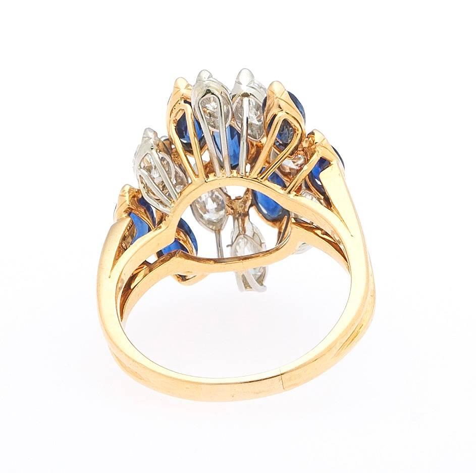 Oscar Heyman Vintage Blue Sapphire Diamond Cocktail Ring For Sale 1