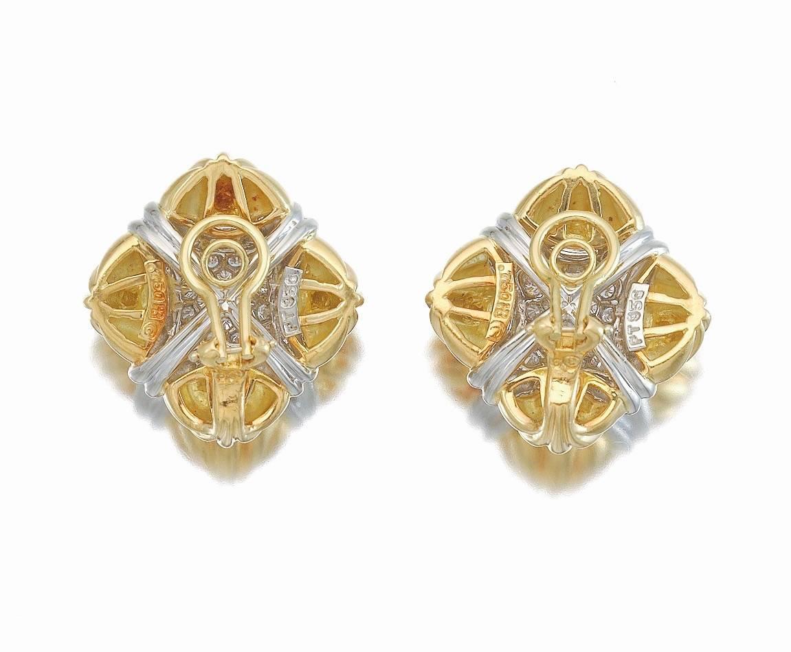 Women's Hammerman Brothers Diamond Gold Pierced Earclips For Sale