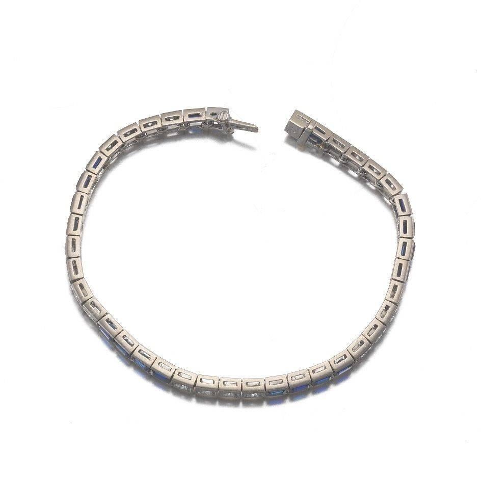 Women's Art Deco 9 Carat Diamond 14 Karat Gold Synthetic Sapphire Line Tennis Bracelet