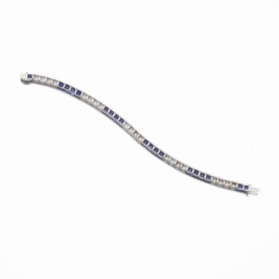 Art Deco 9 Carat Diamond 14 Karat Gold Synthetic Sapphire Line Tennis Bracelet 2