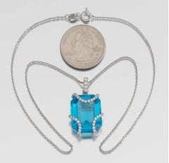 Eli Frei Designer 11 Carat Blue Topaz and Diamond 18 Karat Gold Pendant Necklace