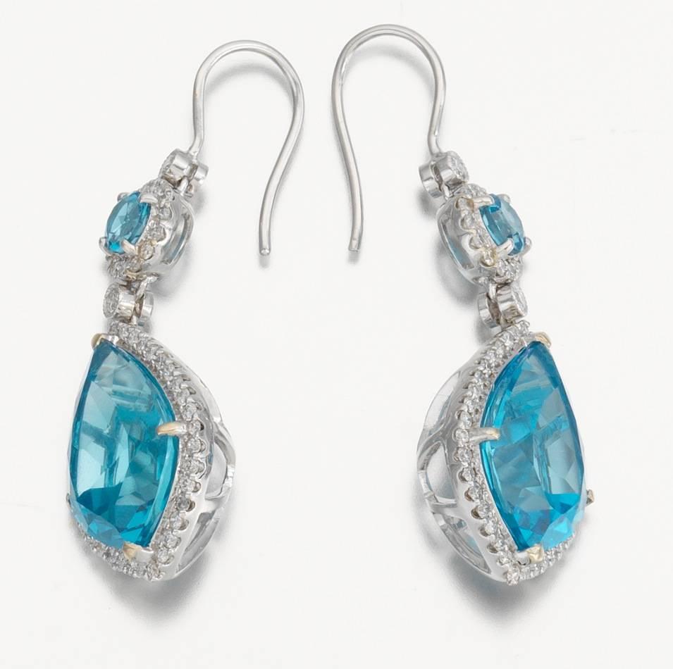 Women's Diamond Halo Topaz Dangle Drop Earrings For Sale