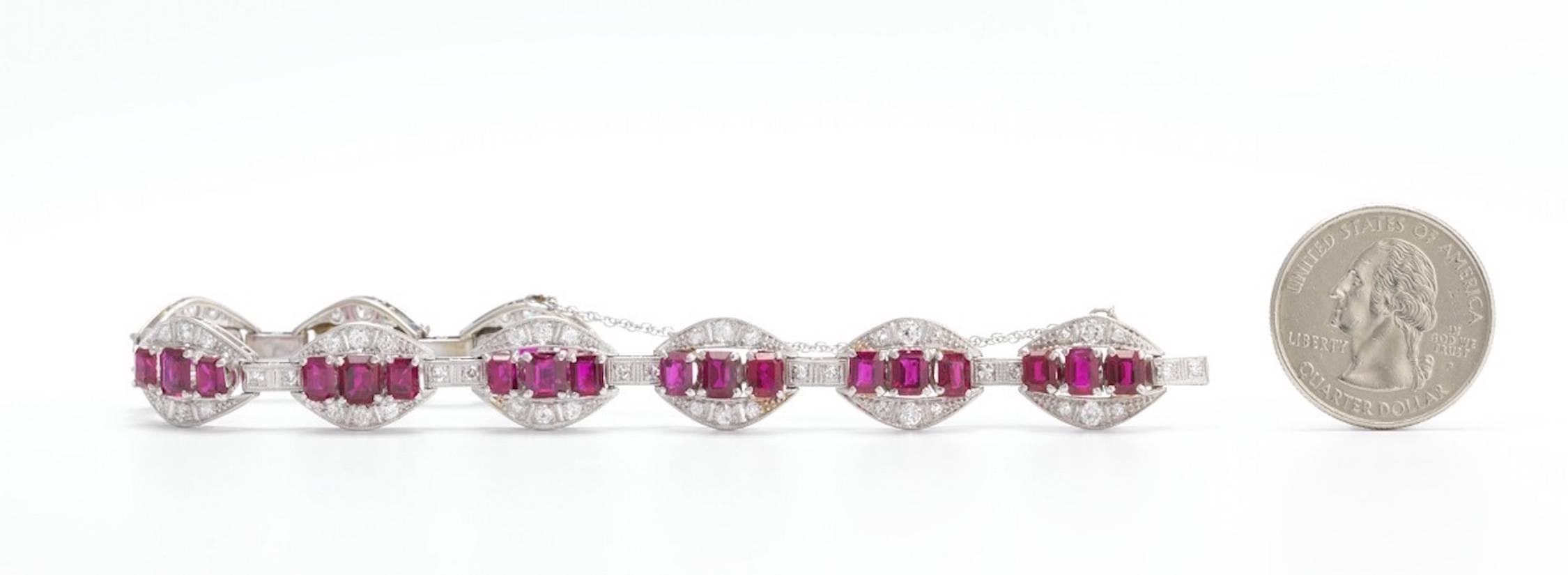 Stunning 1940s Art Deco 15 Carat Ruby and Diamond Bracelet In Excellent Condition For Sale In Shaker Heights, OH