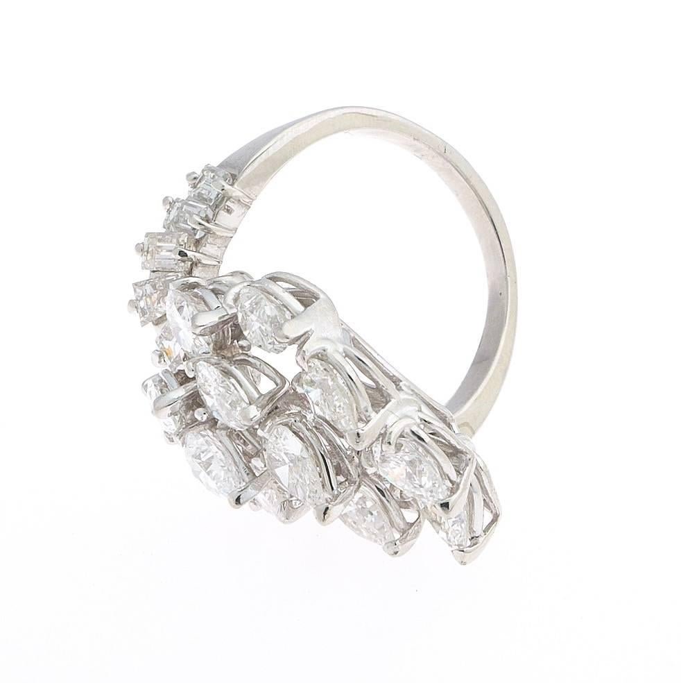 Stunning 1950s Retro Platinum Diamond Cluster Cocktail Ring In Excellent Condition For Sale In Shaker Heights, OH