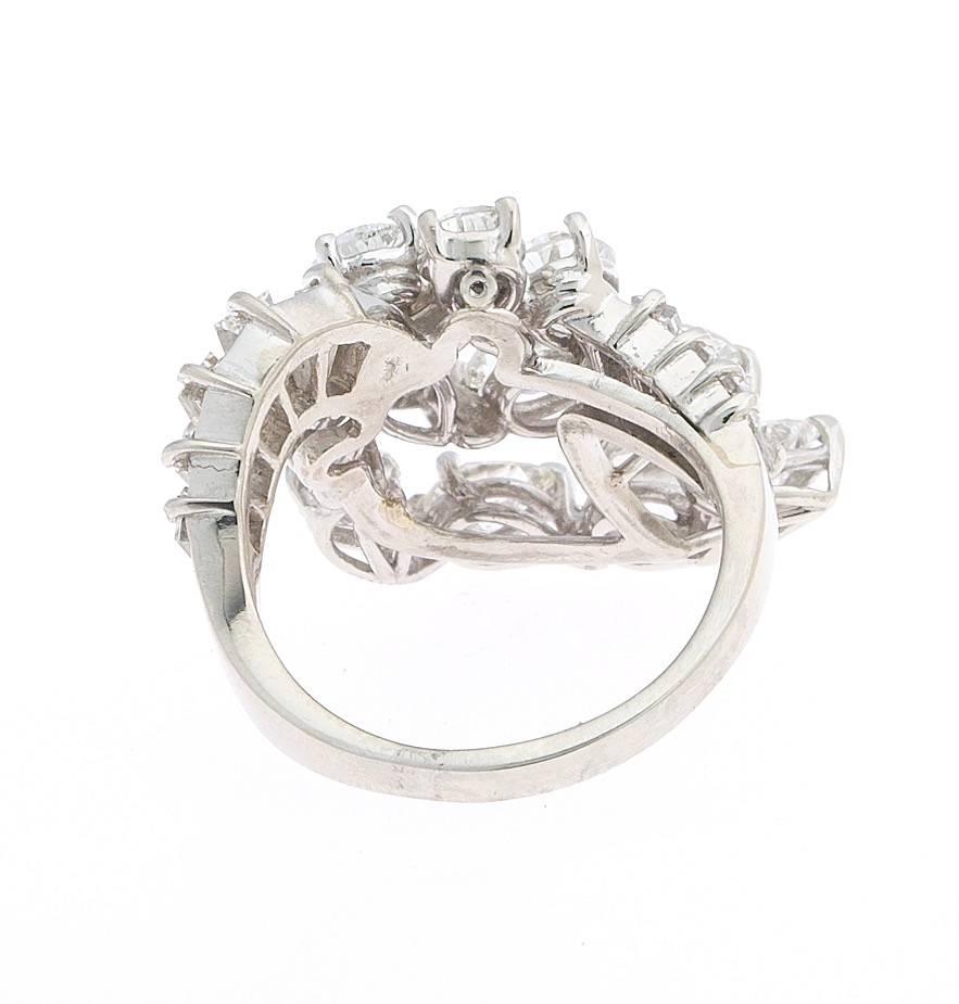 Women's Stunning 1950s Retro Platinum Diamond Cluster Cocktail Ring For Sale