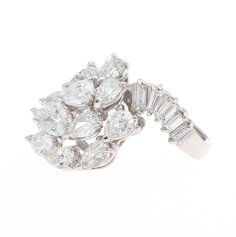 Stunning 1950s Retro Platinum Diamond Cluster Cocktail Ring For Sale 1
