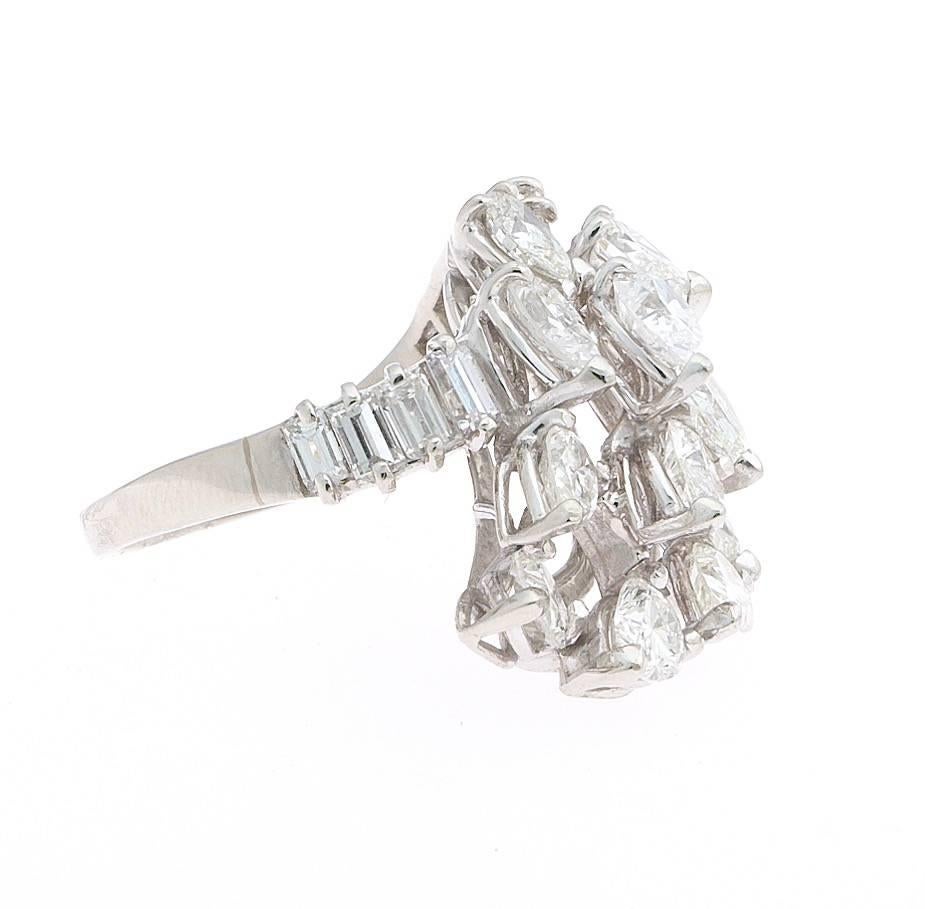 Stunning 1950s Retro Platinum Diamond Cluster Cocktail Ring For Sale 2