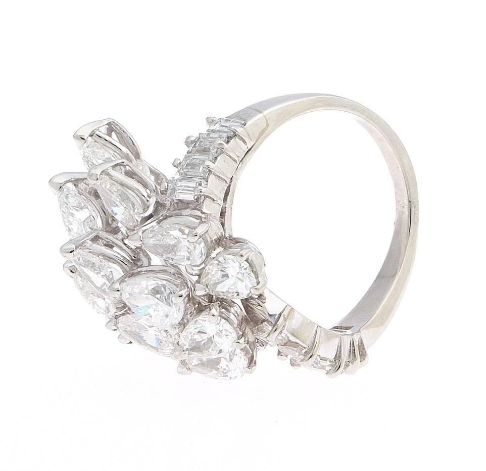 Stunning 1950s Retro Platinum Diamond Cluster Cocktail Ring For Sale 3