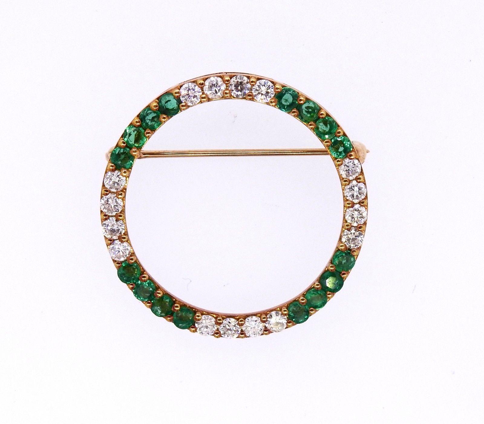 Round Cut Herbert Rosenthal Midcentury 1950s 2.00 Carat Diamond Emerald Pin Brooch
