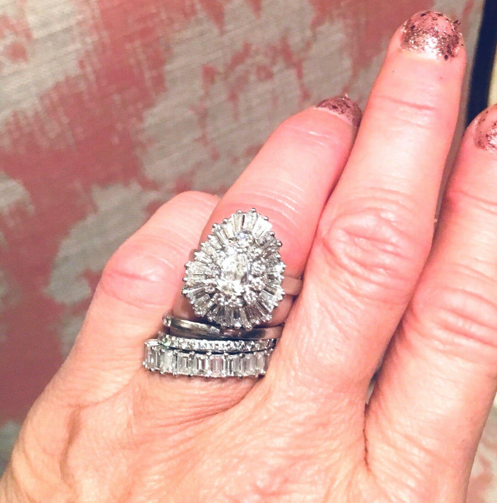 Women's Brilliant Baguette Ballerina 3 Carat Pear G/VS Diamond Ring-Dant Engagement Ring For Sale
