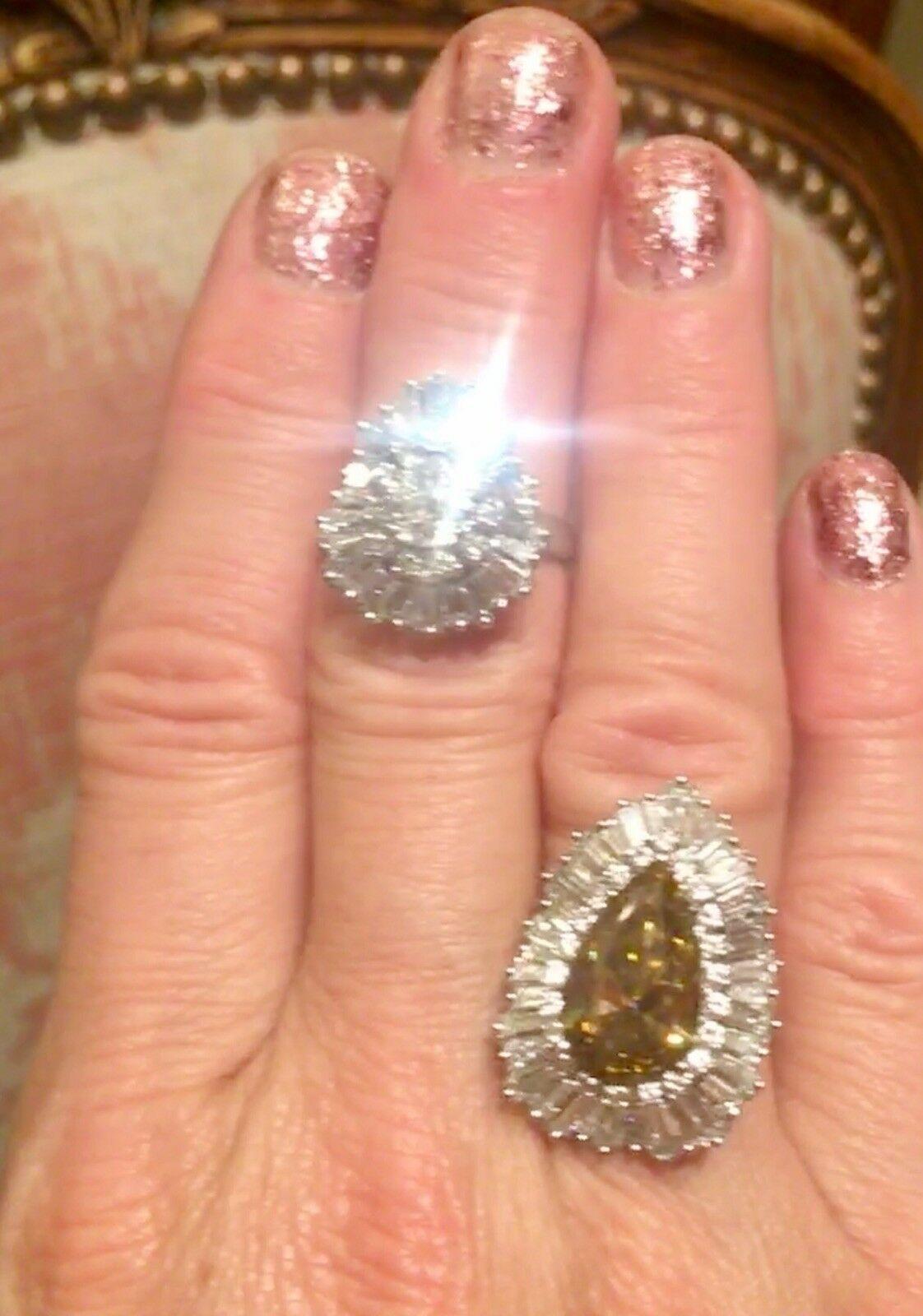 Brilliant Baguette Ballerina 3 Carat Pear G/VS Diamond Ring-Dant Engagement Ring For Sale 2