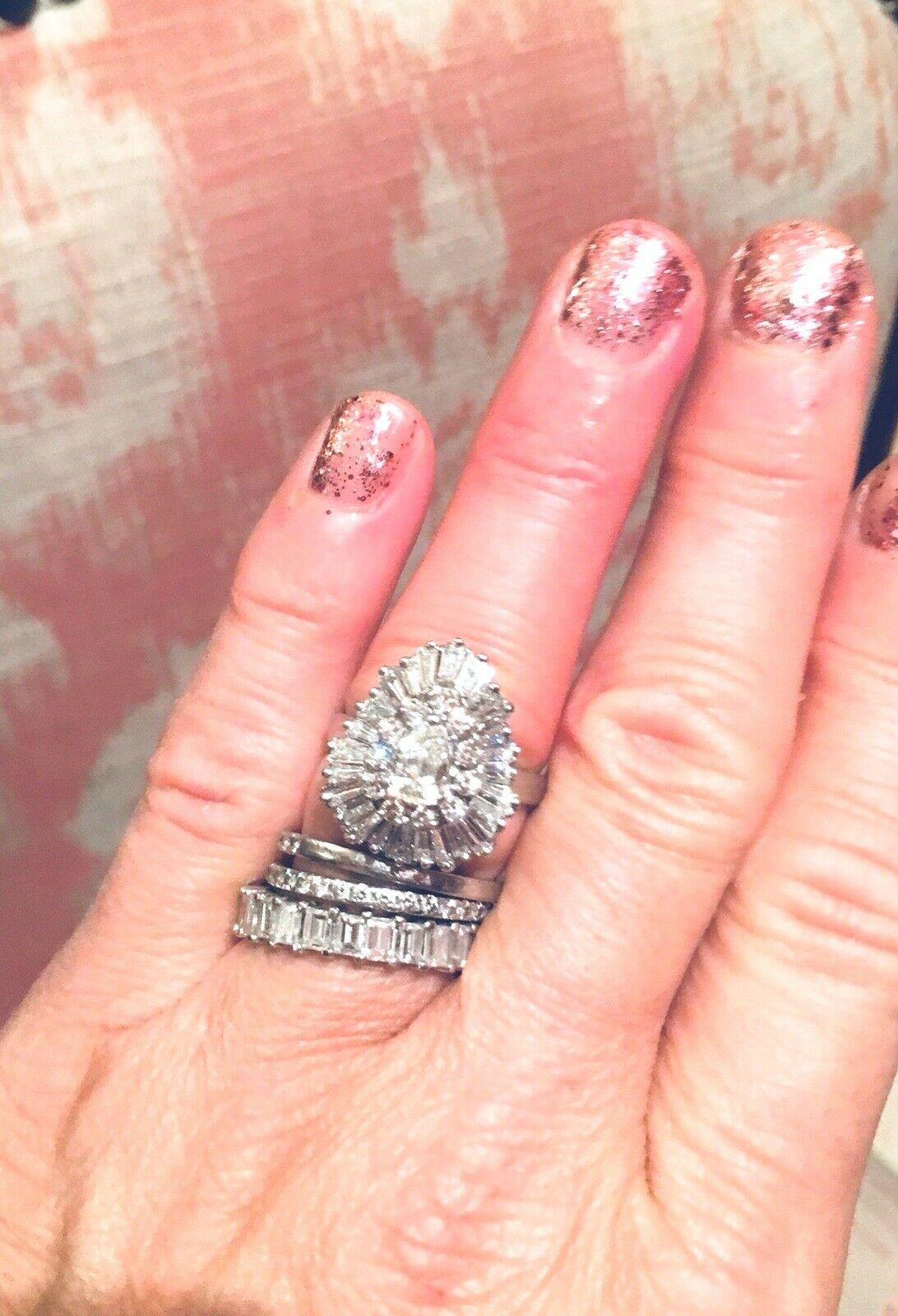 Brilliant Baguette Ballerina 3 Carat Pear G/VS Diamond Ring-Dant Engagement Ring For Sale 3