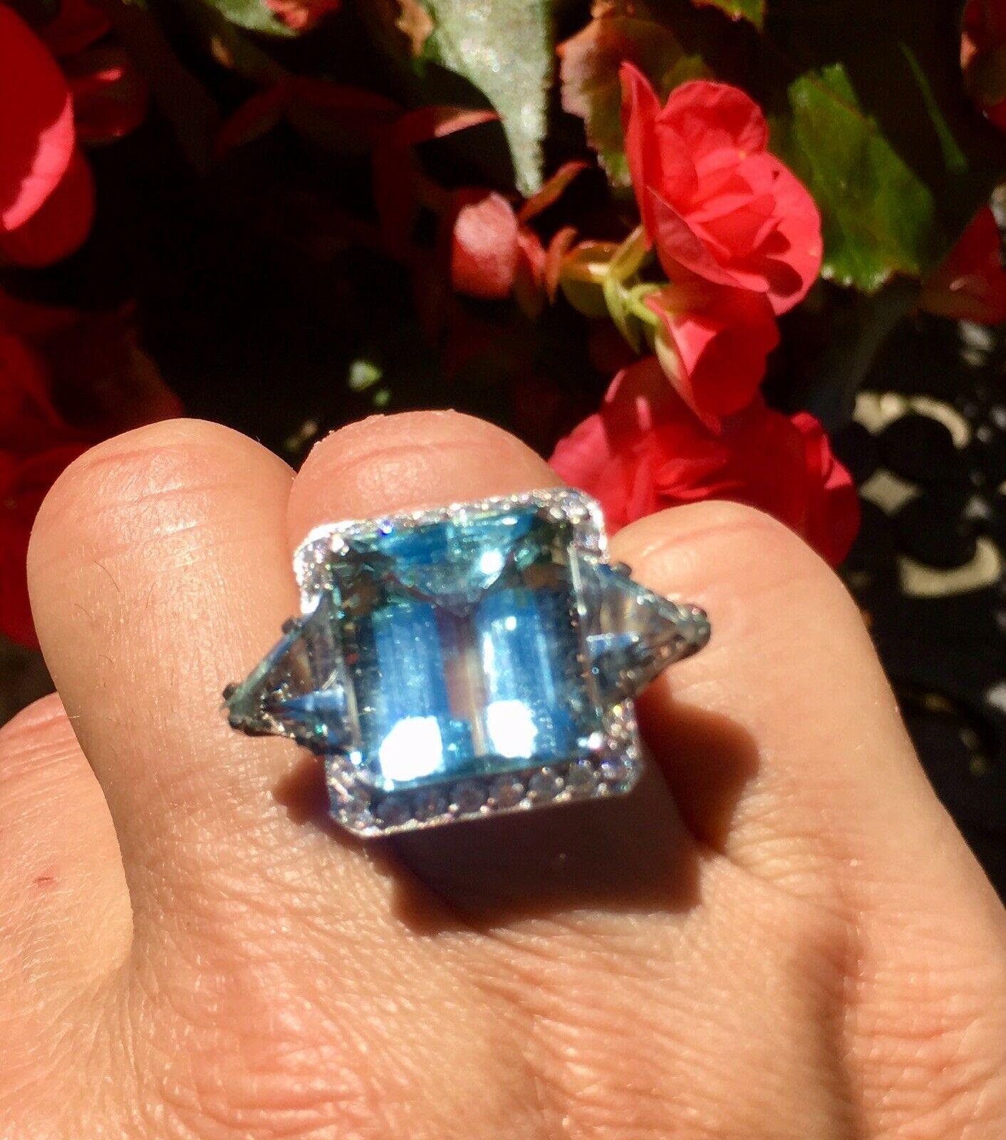 Midcentury 1950s Platinum 30 Carat VVS Aquamarine Diamond Cocktail Ring 1