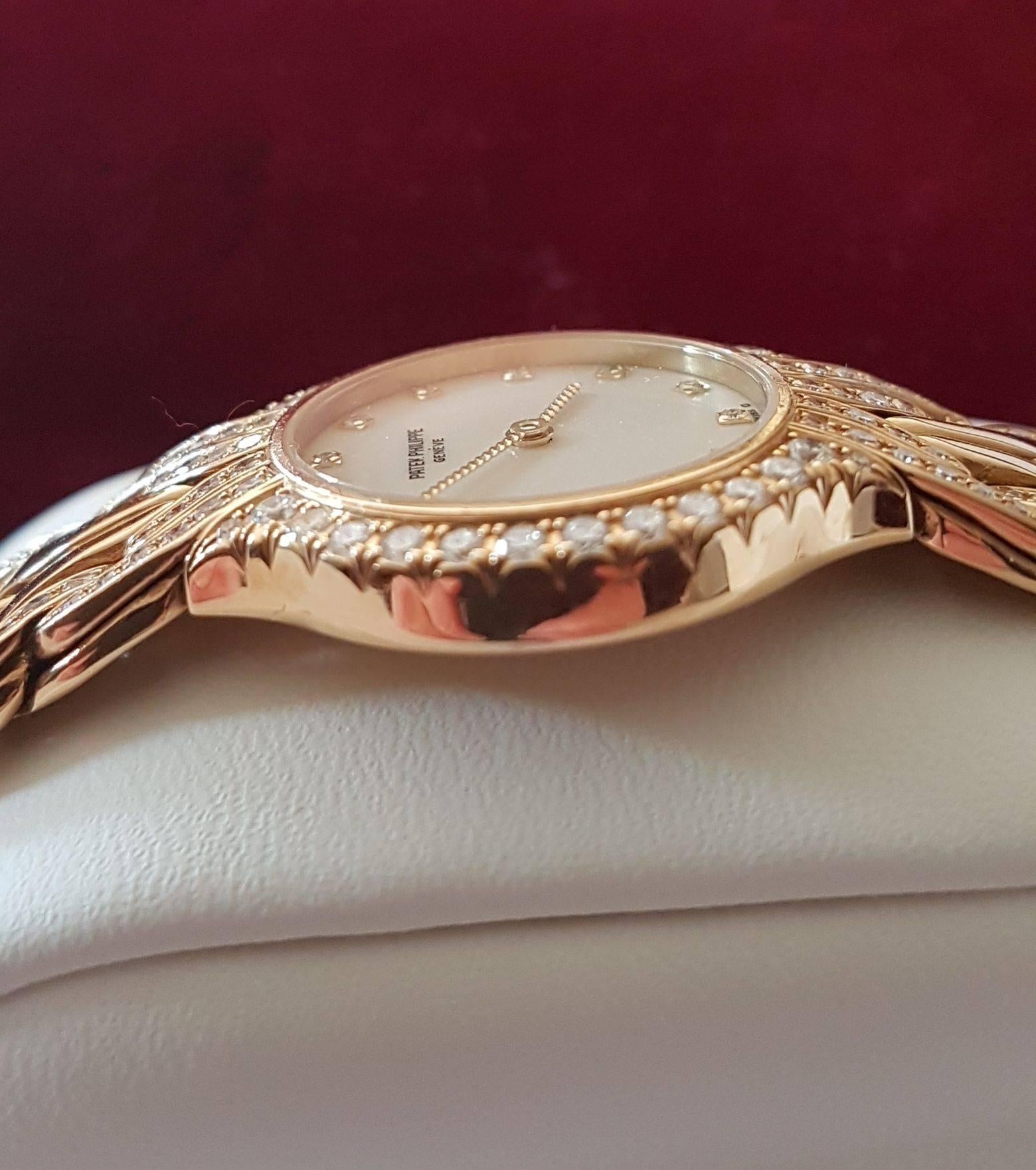 Patek Philippe Ladies Yellow Gold Diamond La Flamme Wristwatch In Excellent Condition In Inverness, GB