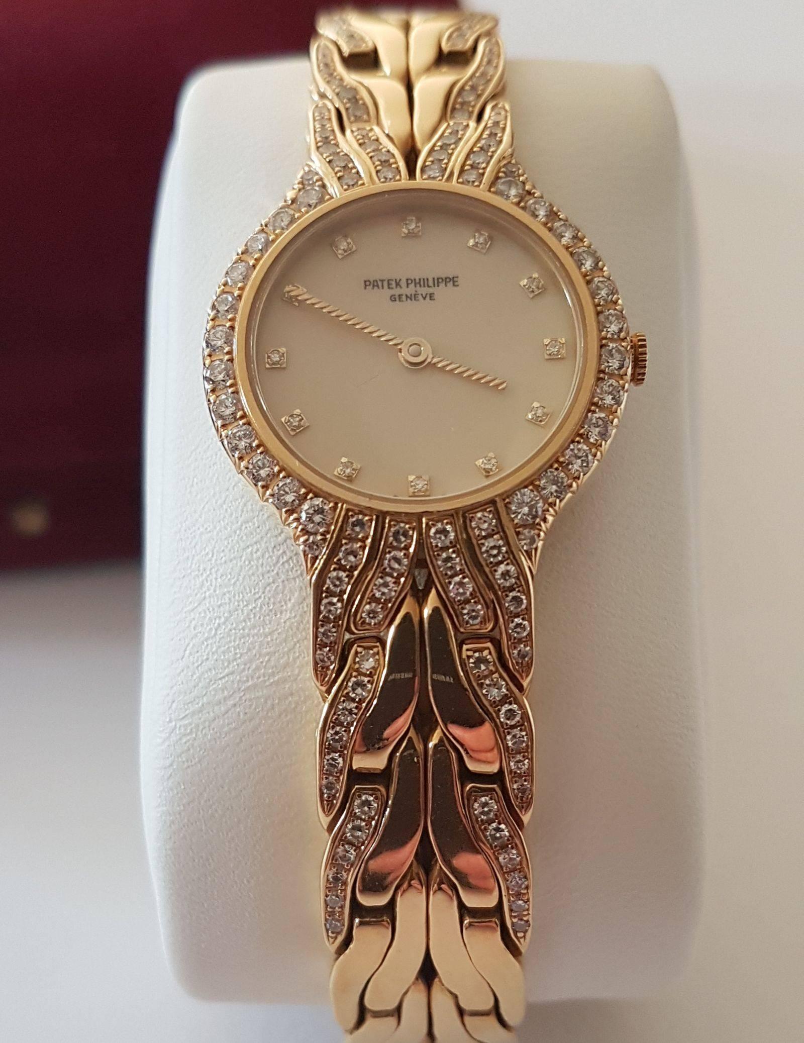 Patek Philippe Ladies Yellow Gold Diamond La Flamme Wristwatch 1