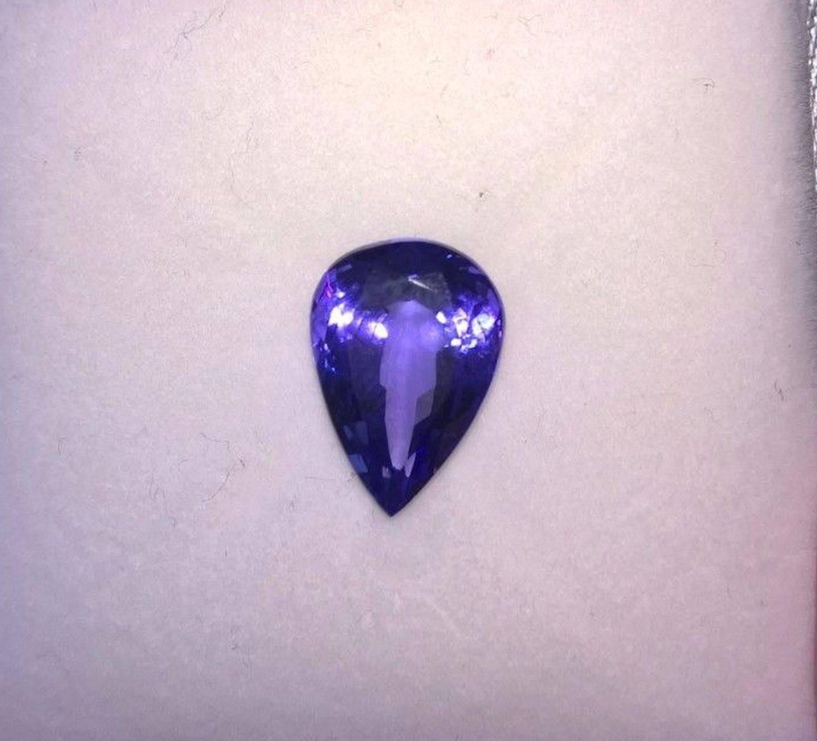 Brand new large pear shape tanzanite.  This is a stunnng stone complete with a GIA grading certificate.  It is lovely and vivid - not washed out and pale like some you see. 

This would make an amazing pendant with either a small diamond set at the