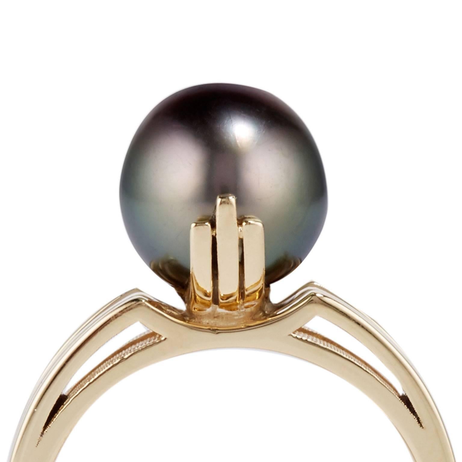 Cushla Whiting Black Pearl and Gold Globe Ring In New Condition For Sale In Melbourne, AU