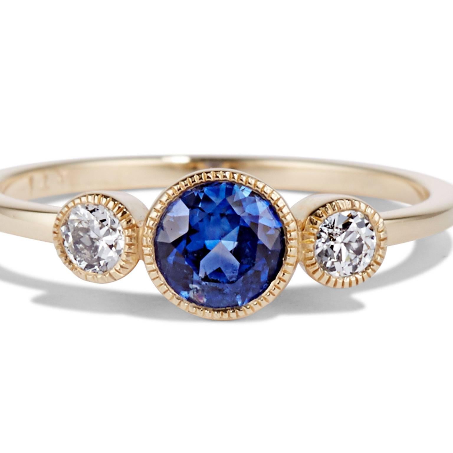 Modern Cushla Whiting Sapphire and Diamonds set in gold 'Circles' Engagement Ring For Sale