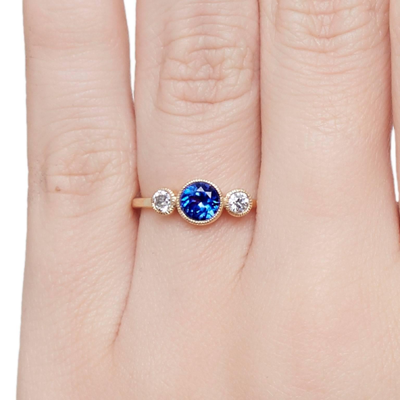 Men's Cushla Whiting Sapphire and Diamonds set in gold 'Circles' Engagement Ring For Sale