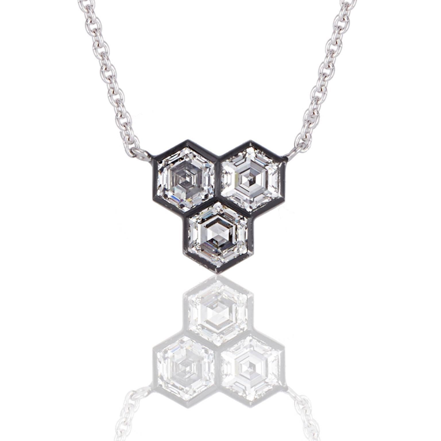 Cushla Whiting 1.26 carat Diamond White Gold Honeycomb Hex Pendant In New Condition In Melbourne, AU