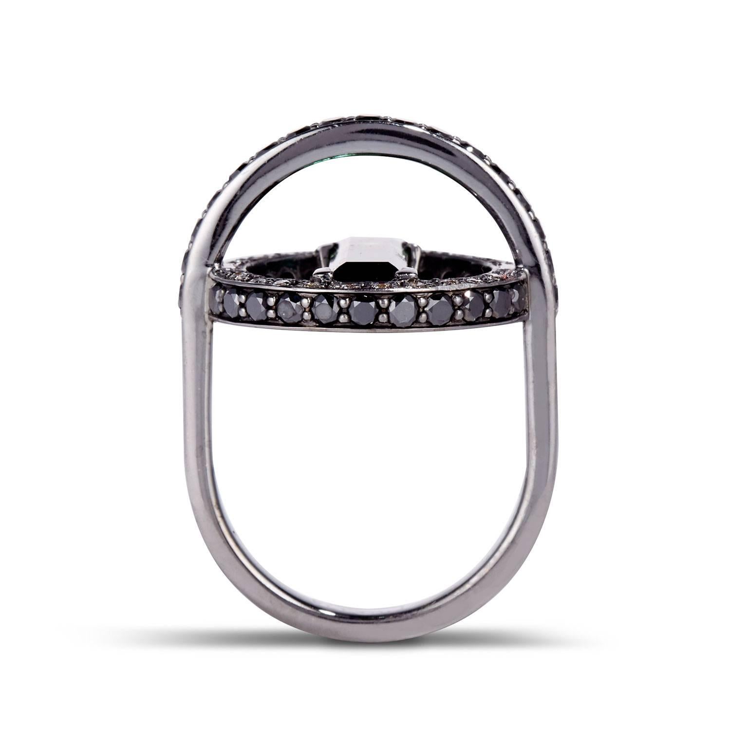 Art Deco Cushla Whiting 'Orbit' Tourmaline Black White Diamond Ring For Sale