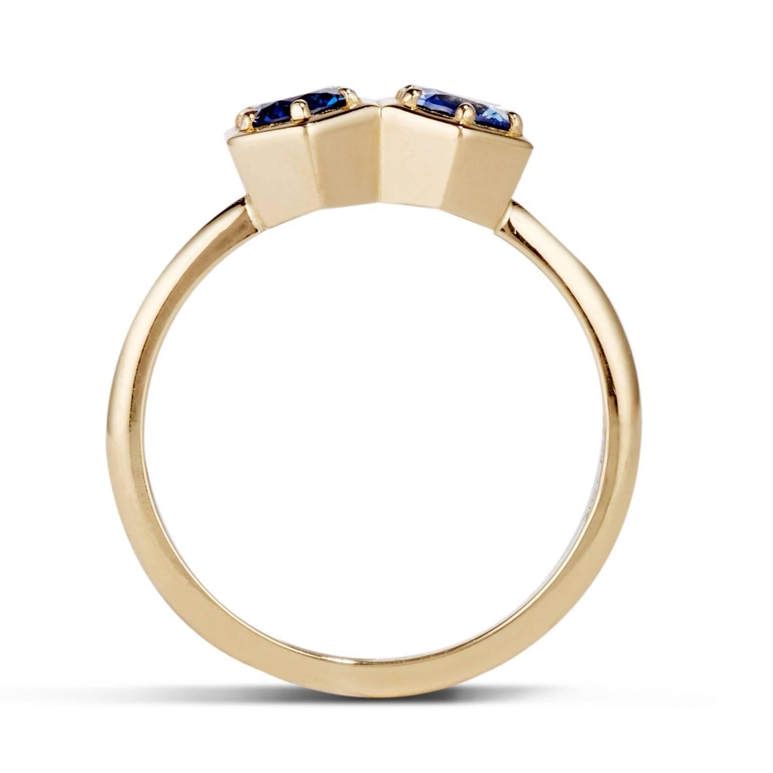 Modern Cushla Whiting 'Double Hex' Sapphire and Gold Ring For Sale