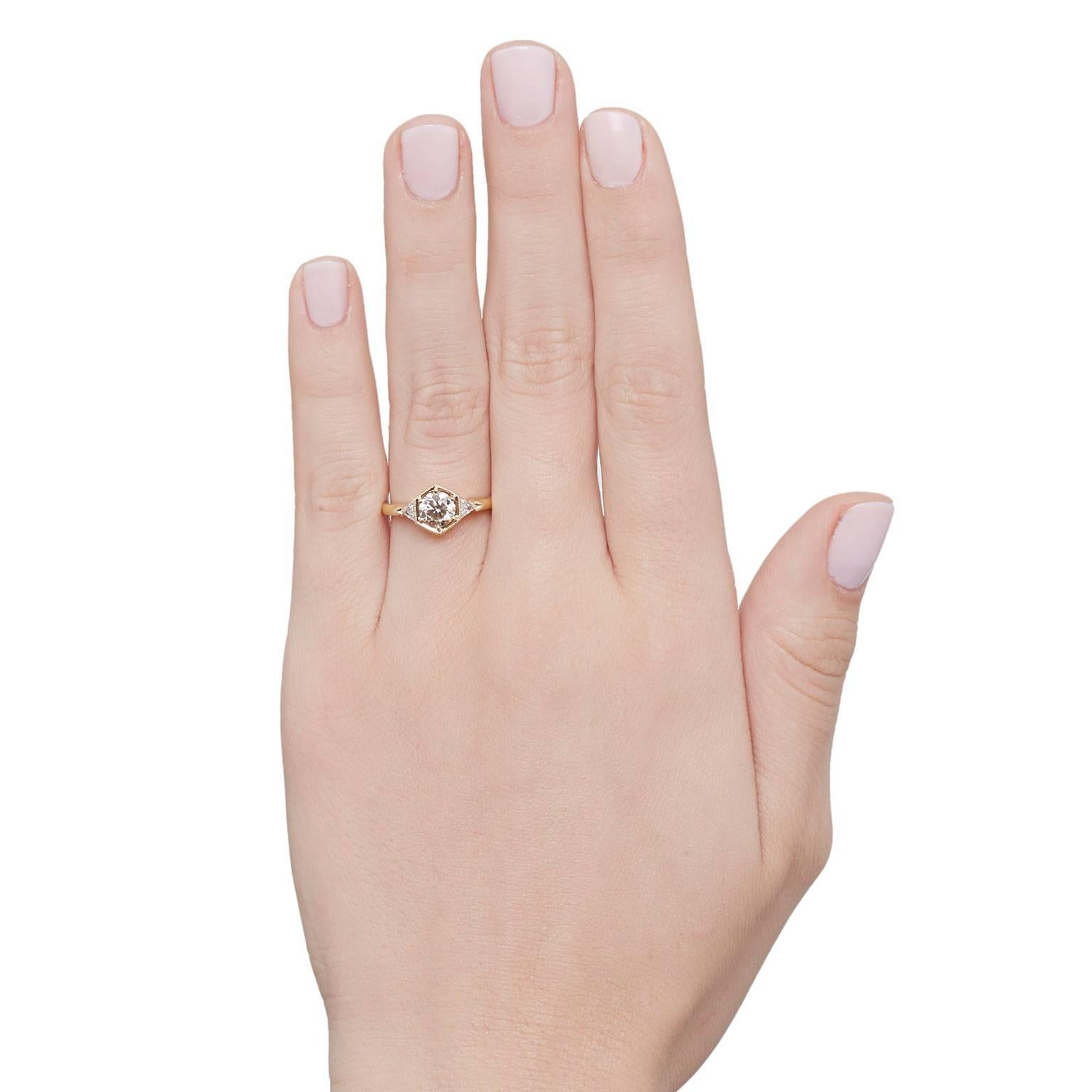 Modern Gold 0.8 Carat, Round Cut Champagne Diamond 'Matilda' Engagement Ring