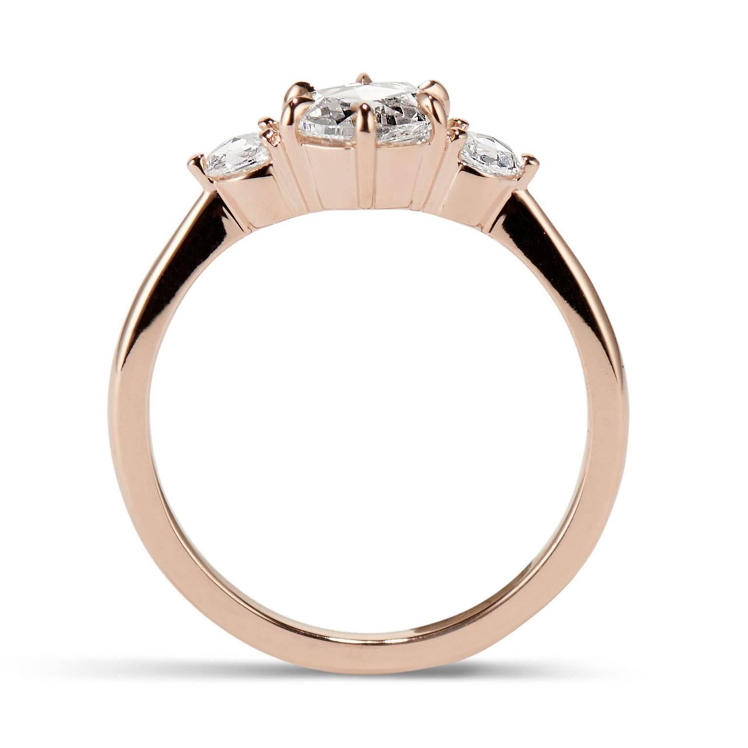 Modern Cushla Whiting 'Chloe' Three Rose Cut Diamonds Engagement Ring For Sale