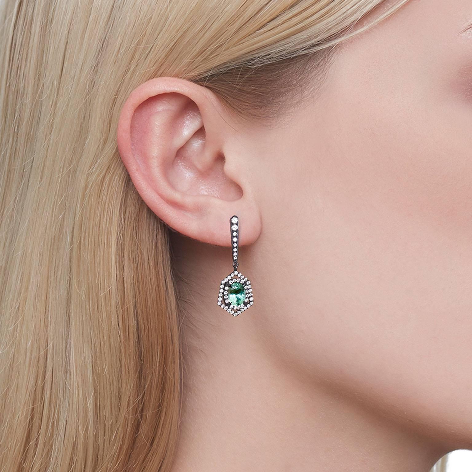 Women's Cushla Whiting 'Constellation' Tourmaline White Diamond Drop Earrings For Sale