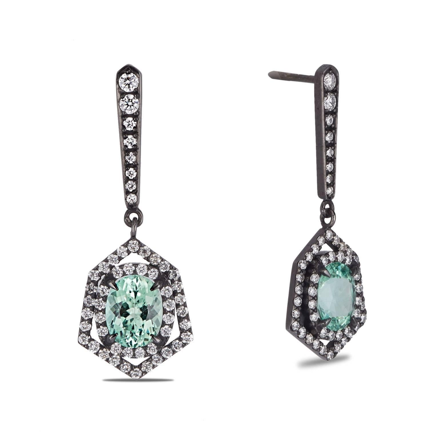 Cushla Whiting 'Constellation' Tourmaline White Diamond Drop Earrings For Sale 2