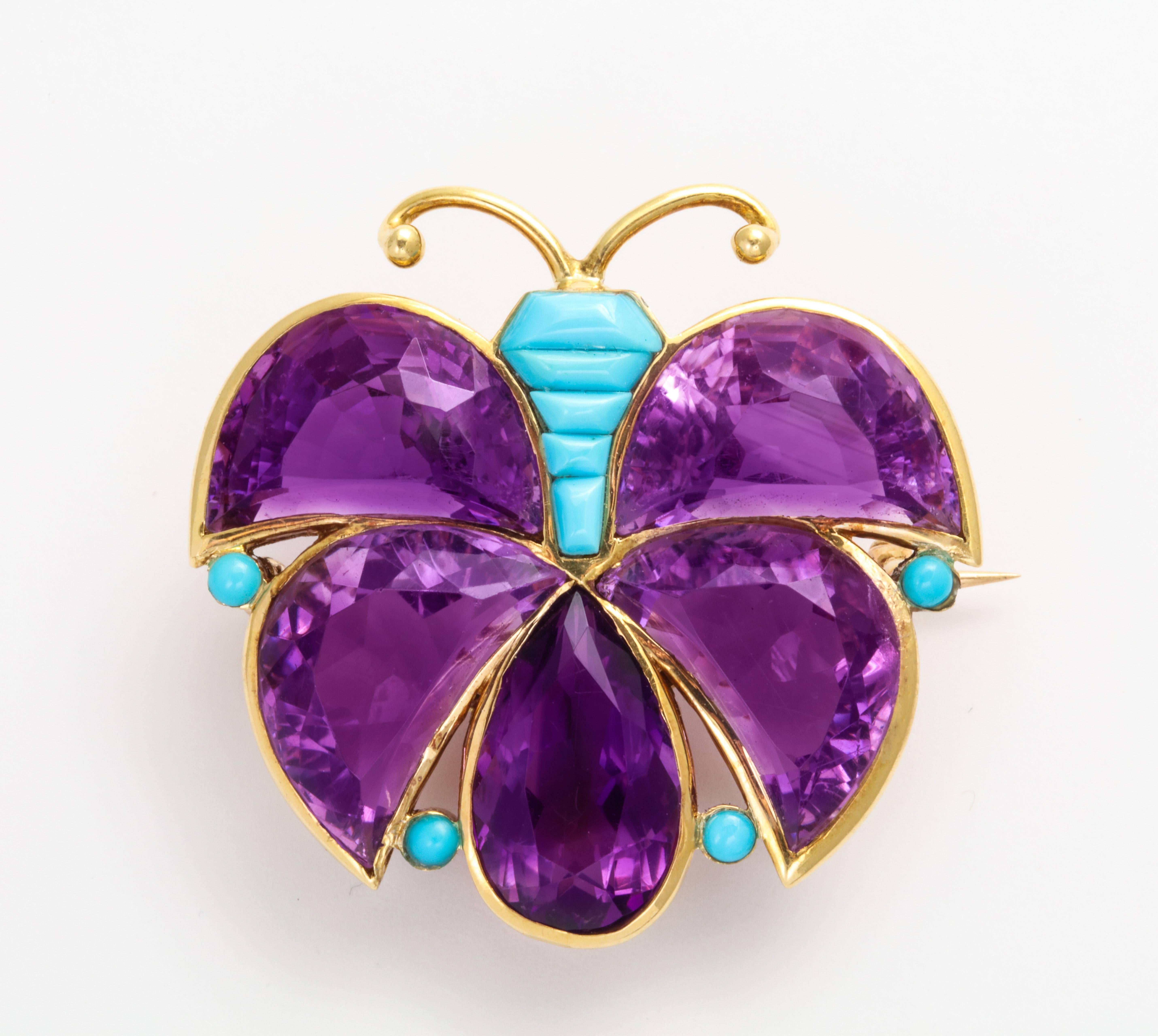 Van Cleef & Arpels Amethyst Turquoise Gold Butterfly Brooch 1