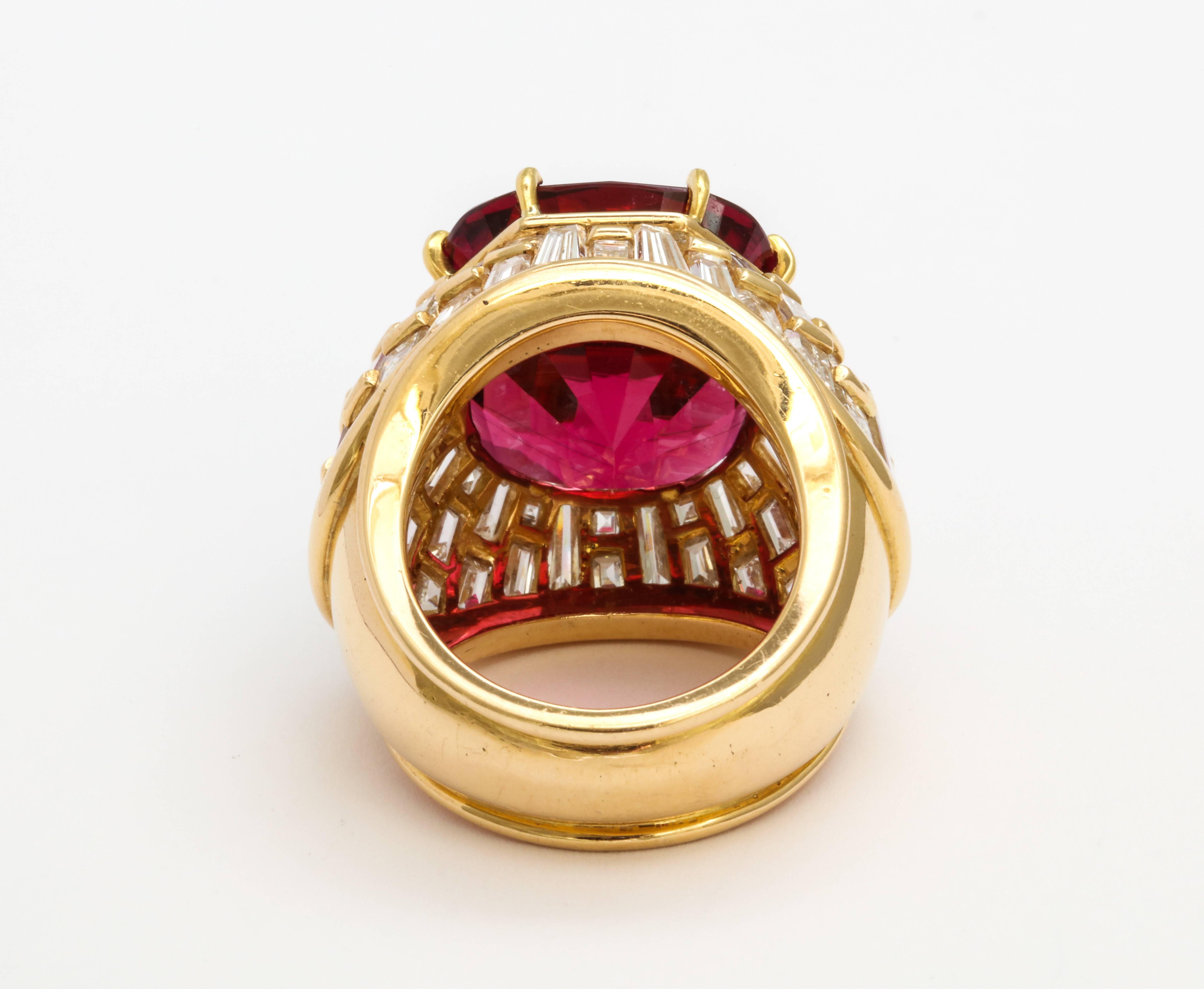 Women's or Men's Oscar Heyman Gem Rubellite Tourmaline Diamond Gold Ring