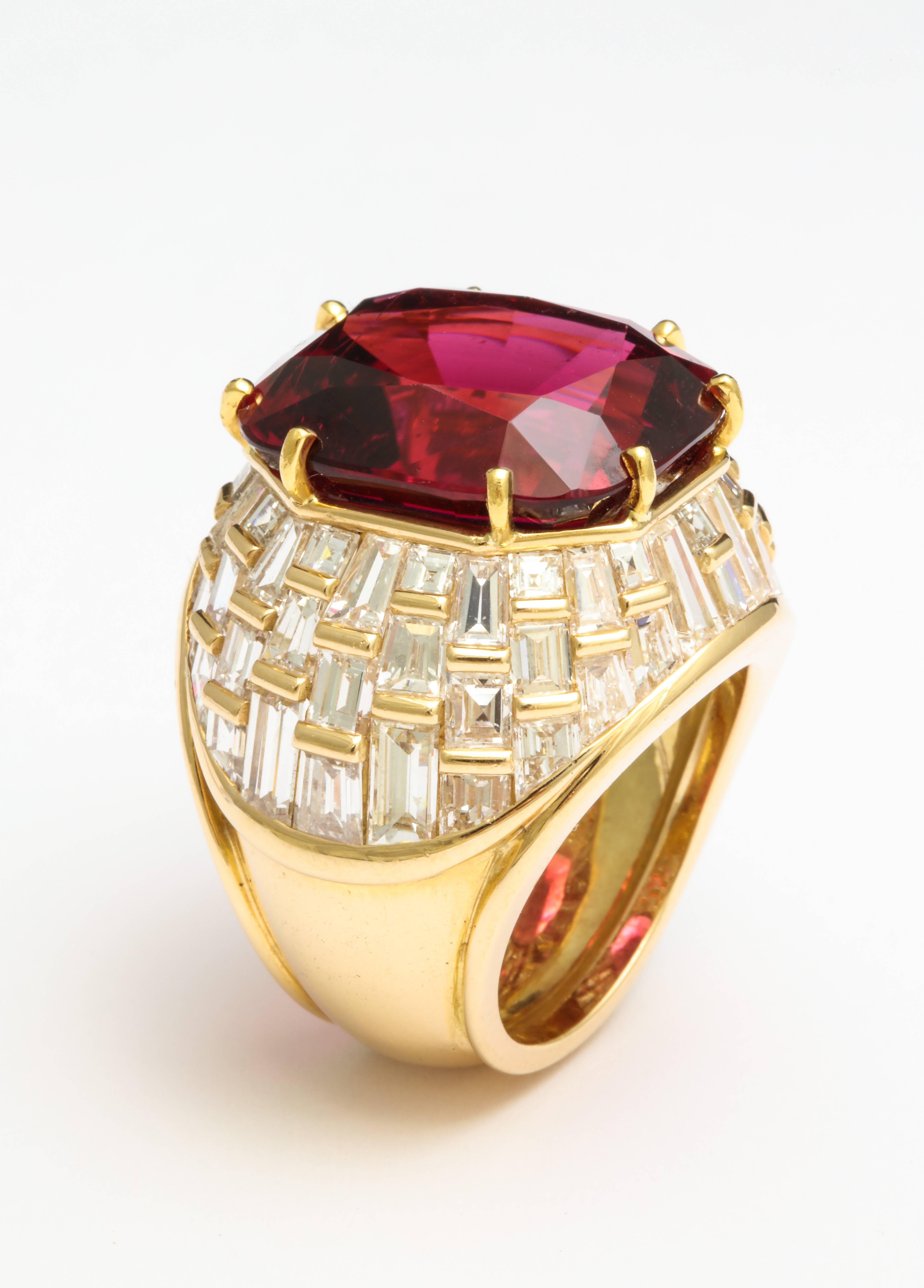 Oscar Heyman Gem Rubellite Tourmaline Diamond Gold Ring 1