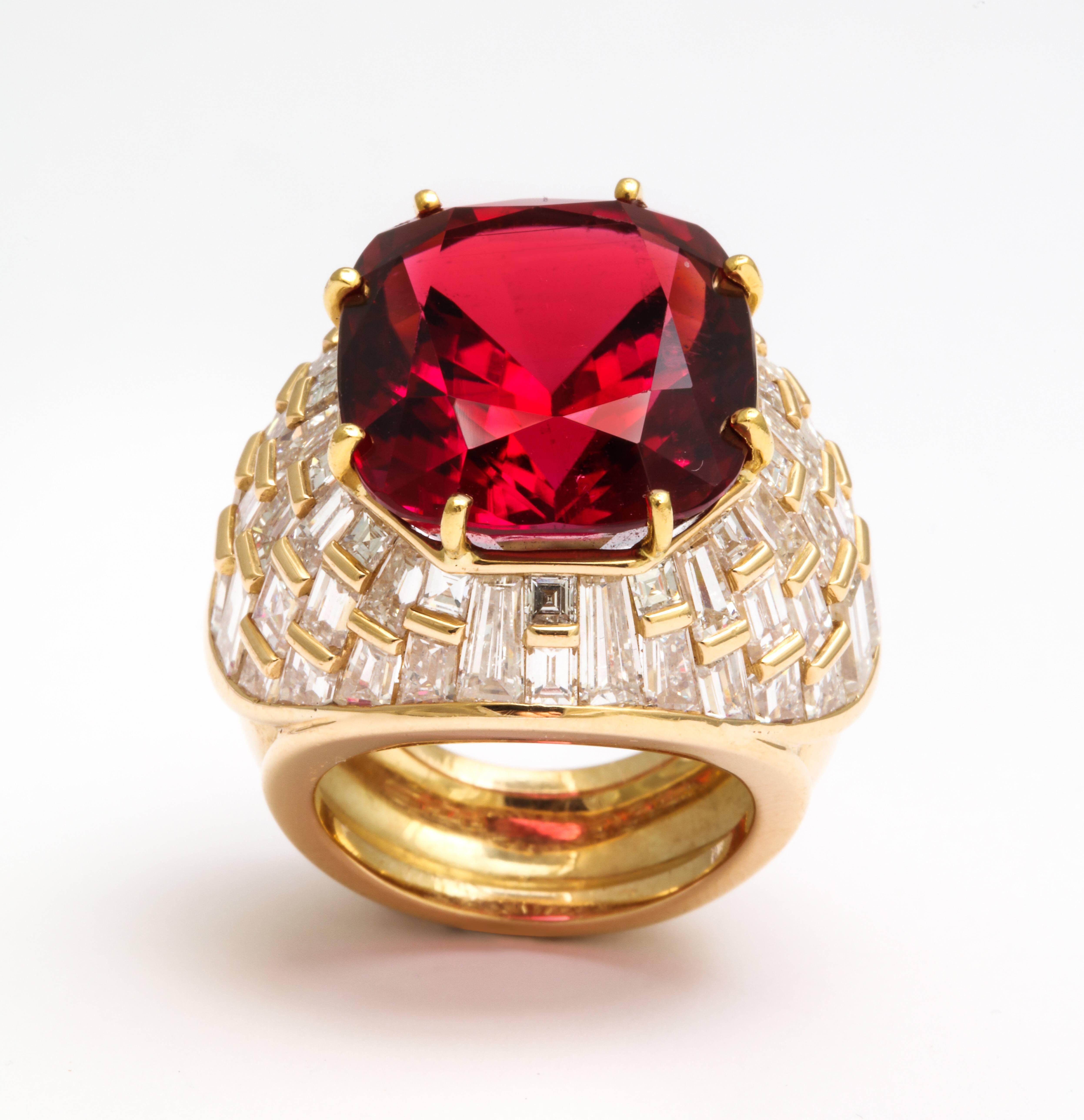 Oscar Heyman Gem Rubellite Tourmaline Diamond Gold Ring 2