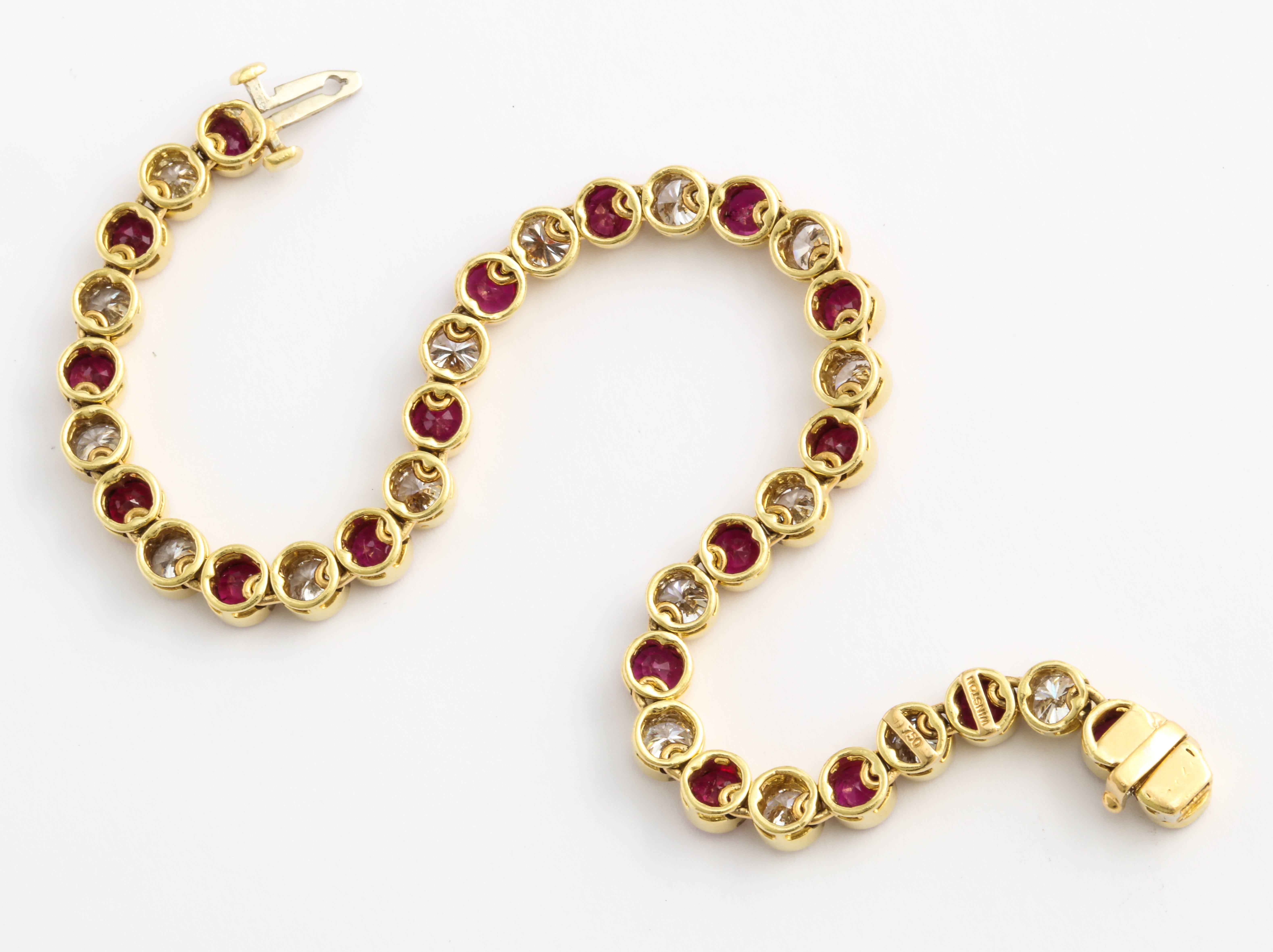 Harry Winston Diamond Ruby Gold Tennis Bracelet In Good Condition In New York, NY