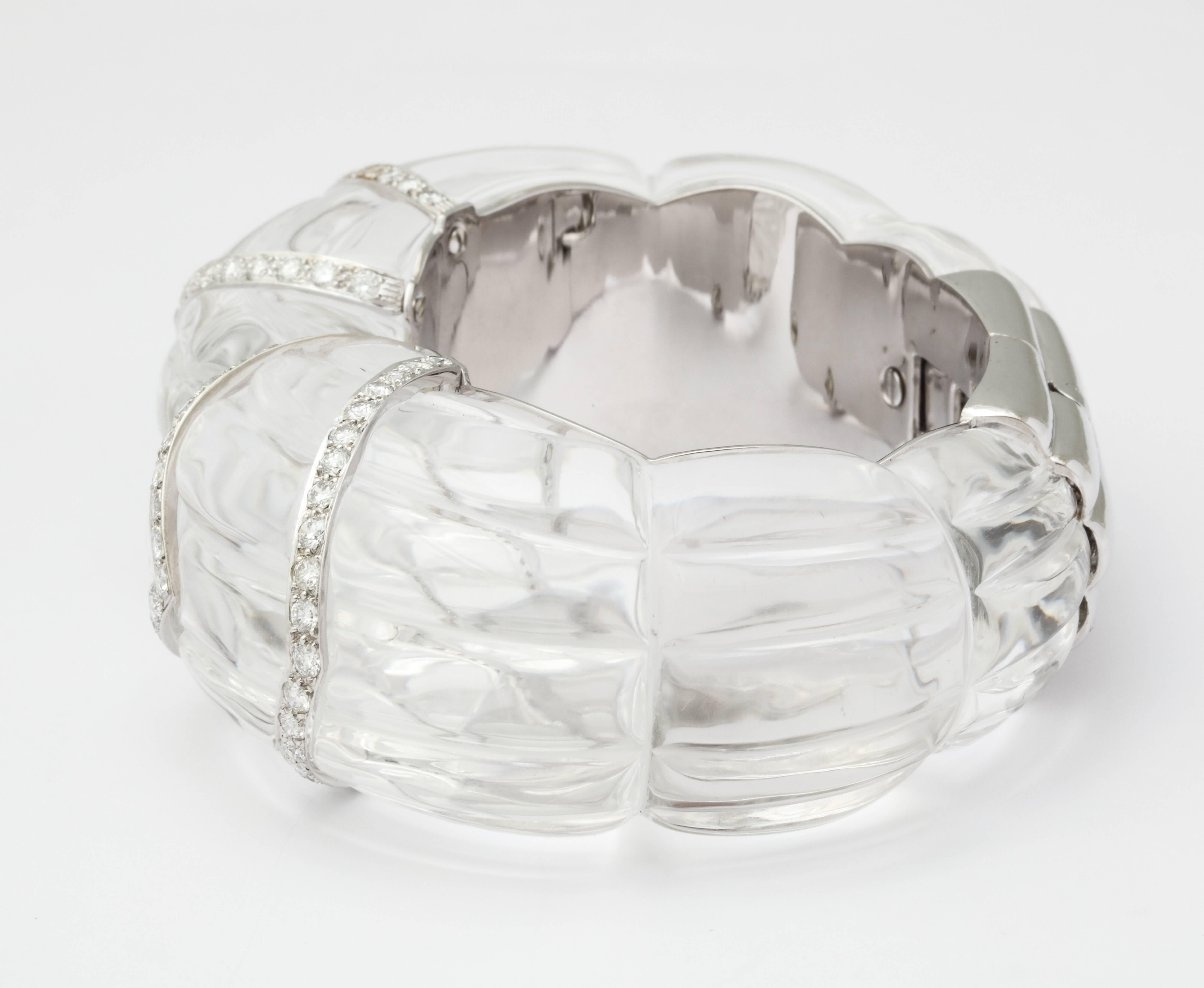David Webb Rock Crystal Diamond Bangle Bracelet For Sale 1