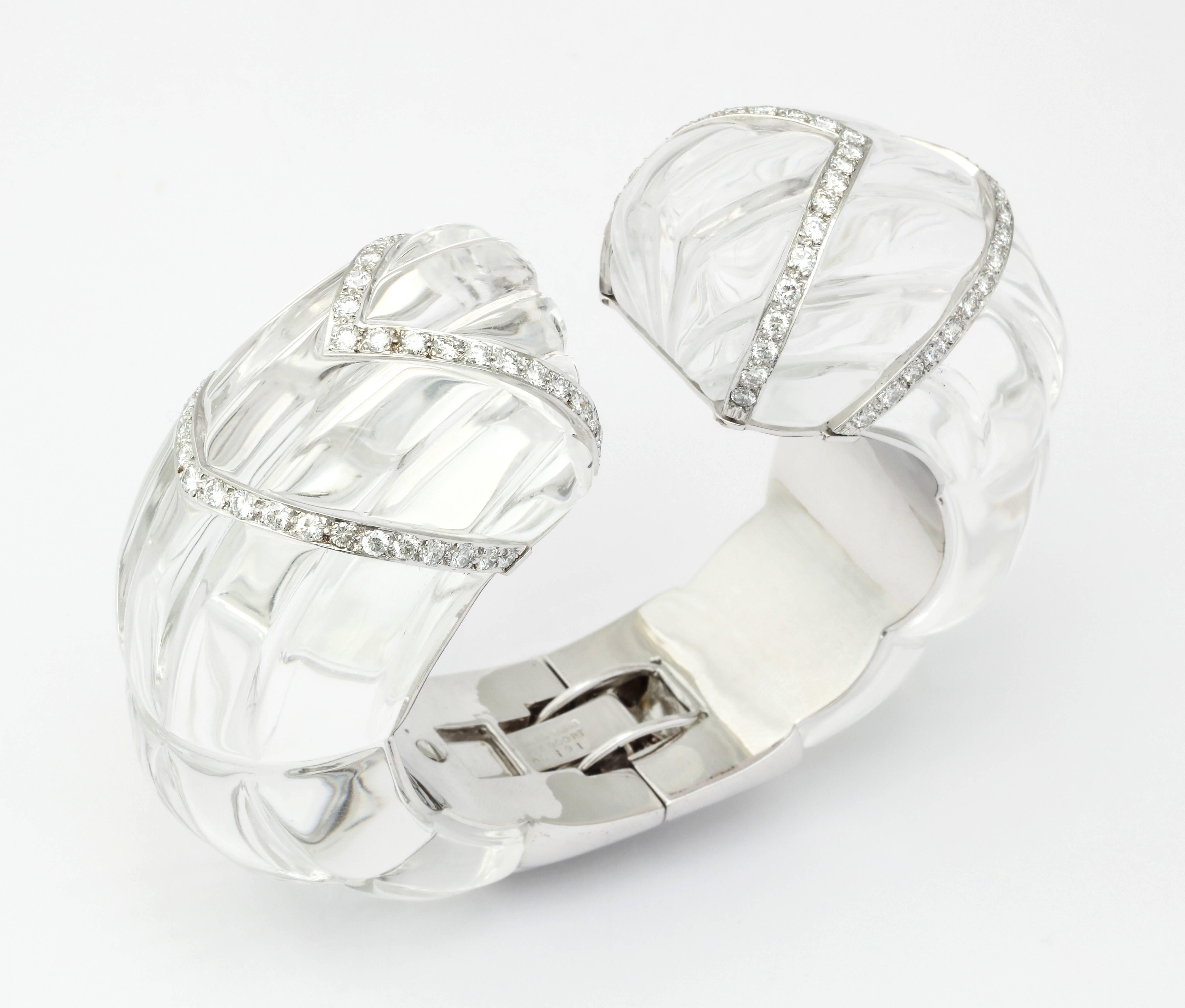 Round Cut David Webb Rock Crystal Diamond Bangle Bracelet For Sale