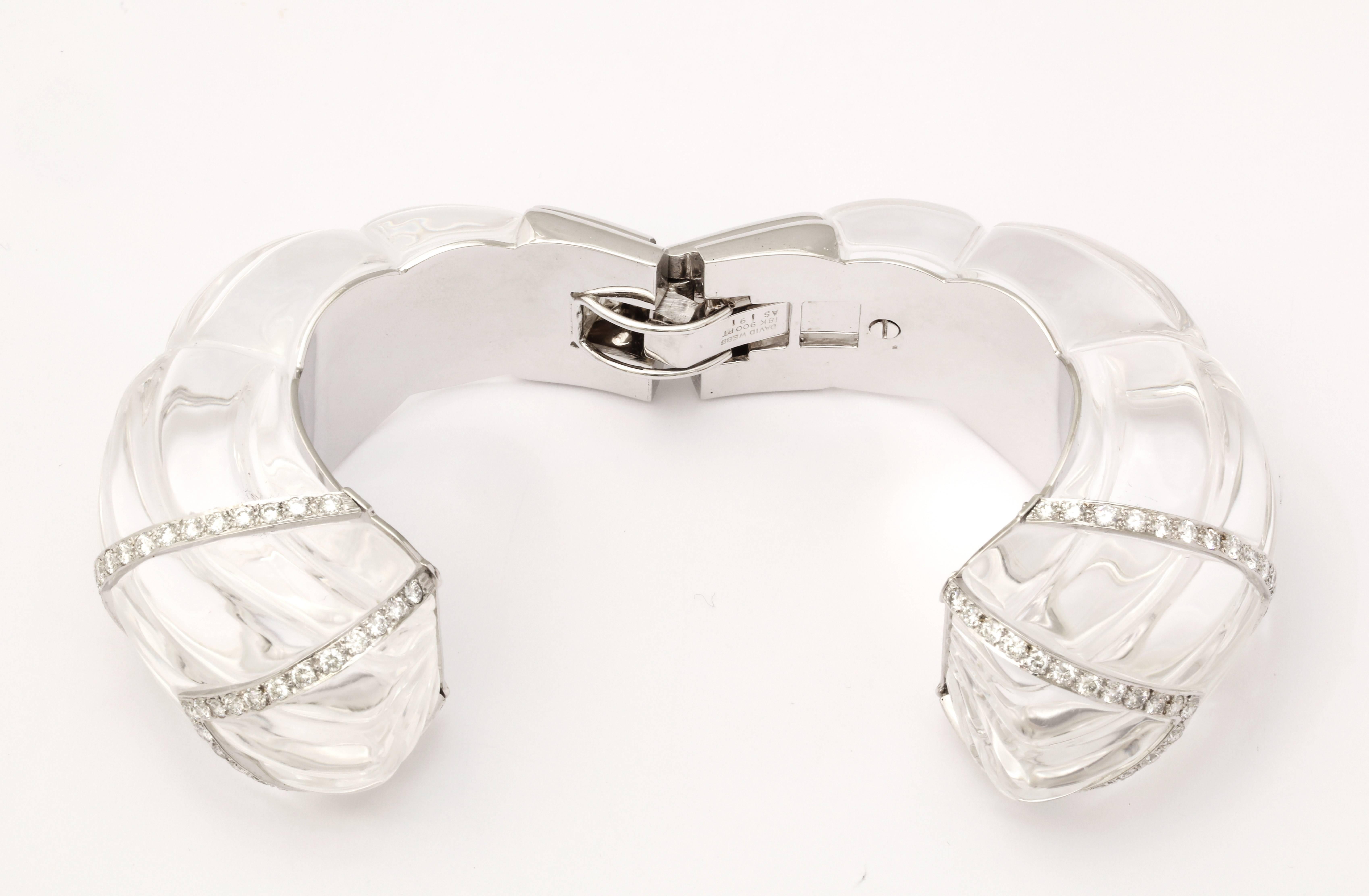 David Webb Rock Crystal Diamond Bangle Bracelet For Sale 3