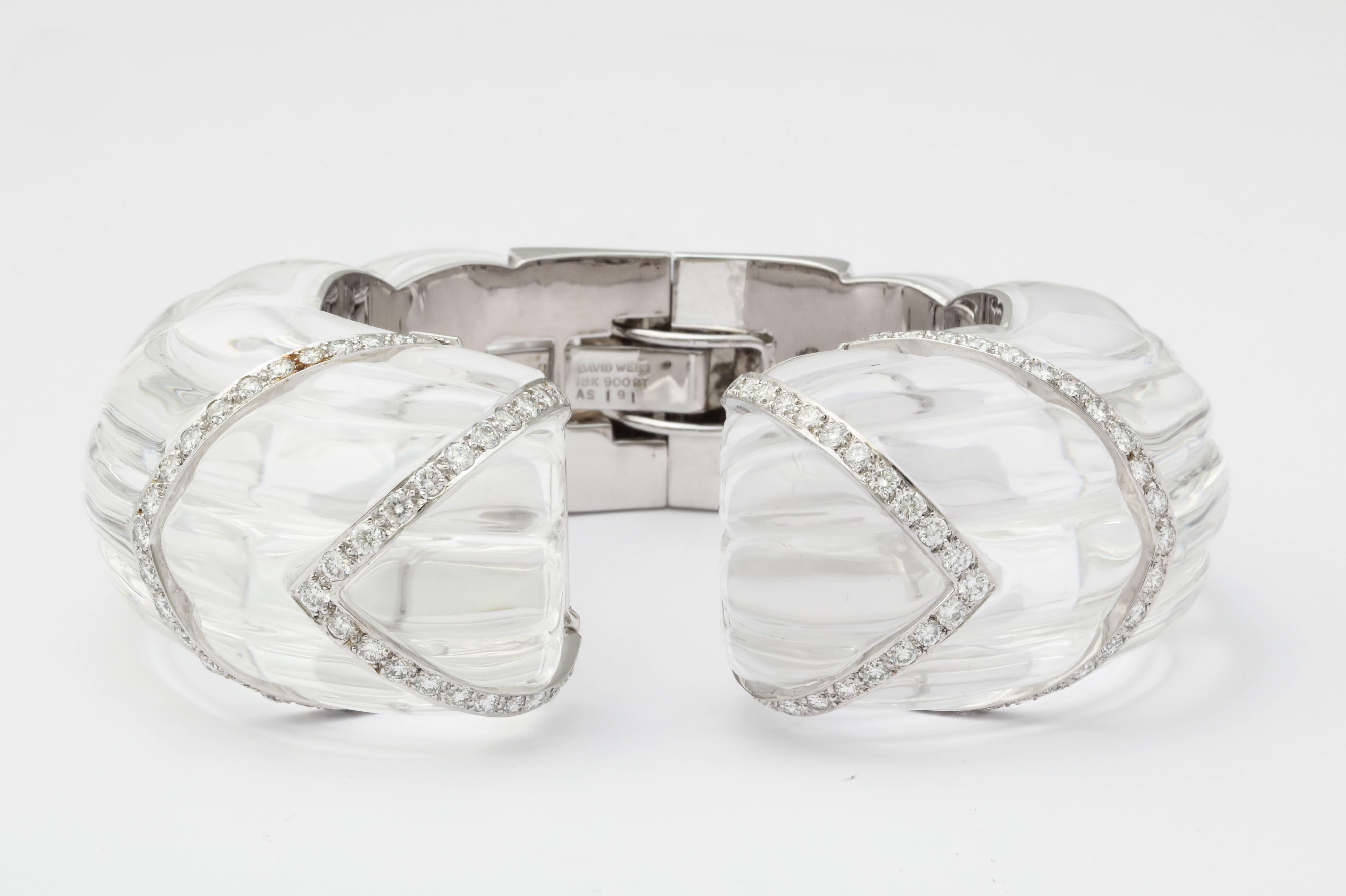 David Webb Rock Crystal Diamond Bangle Bracelet For Sale 2